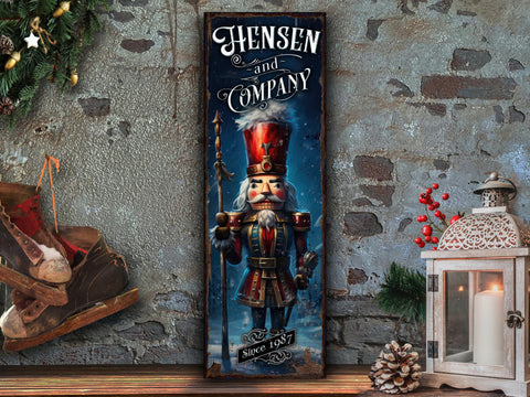 here Canvas Christmas Nutcracker Sign | Nutcracker Sign | Personalized Christmas Sign | Custom Name Sign | Custom Porch Sign | Vertical Farmhouse Sign