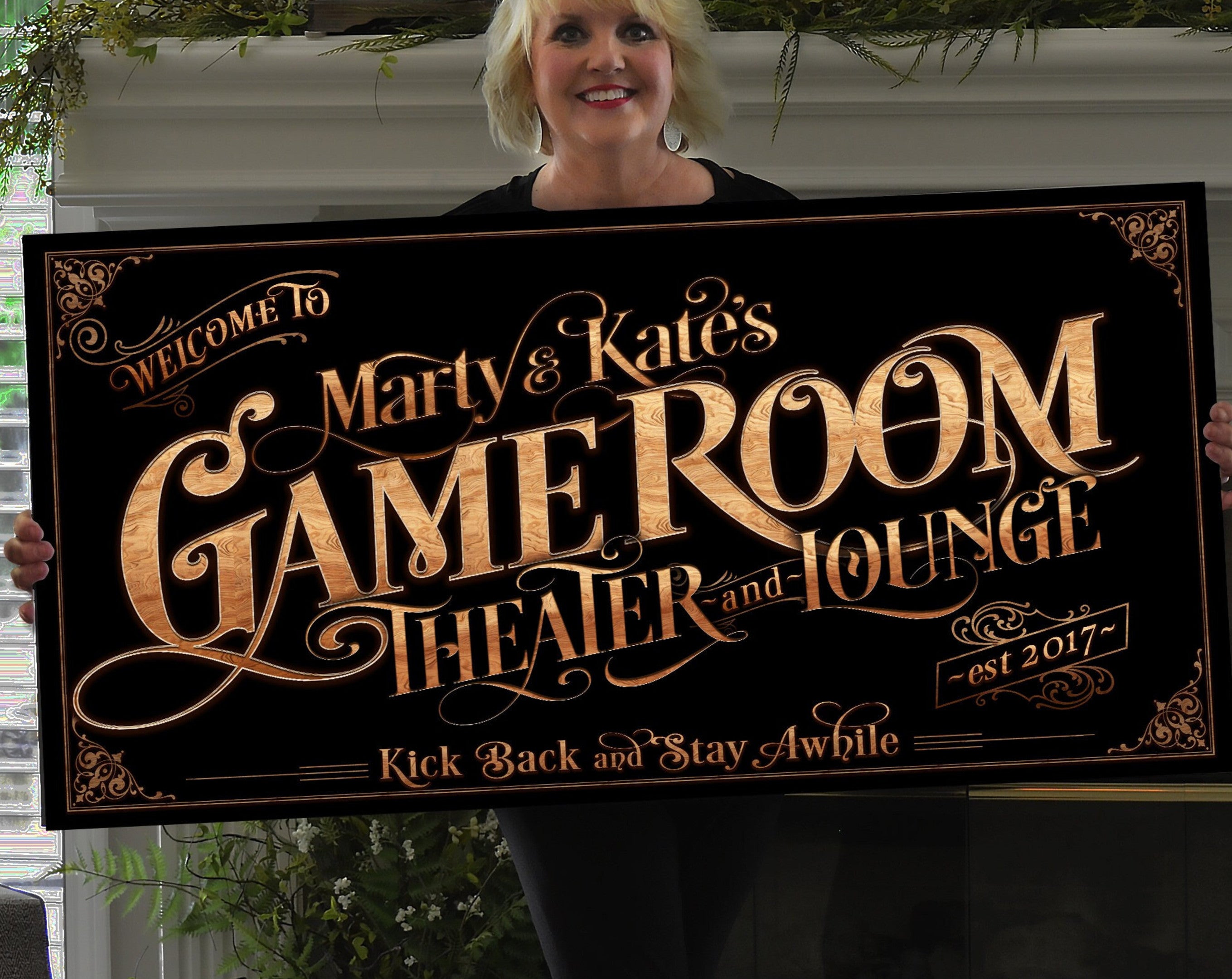 here Canvas Personalized Game Room Sign - Canvas! | Custom Game Room Theater Sign | Farmhouse Sign | Game Room Bar Decor | Custom Theater Sign