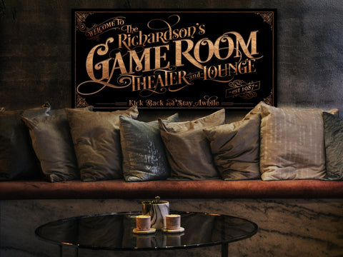 here Canvas Personalized Game Room Sign - Canvas! | Custom Game Room Theater Sign | Farmhouse Sign | Game Room Bar Decor | Custom Theater Sign