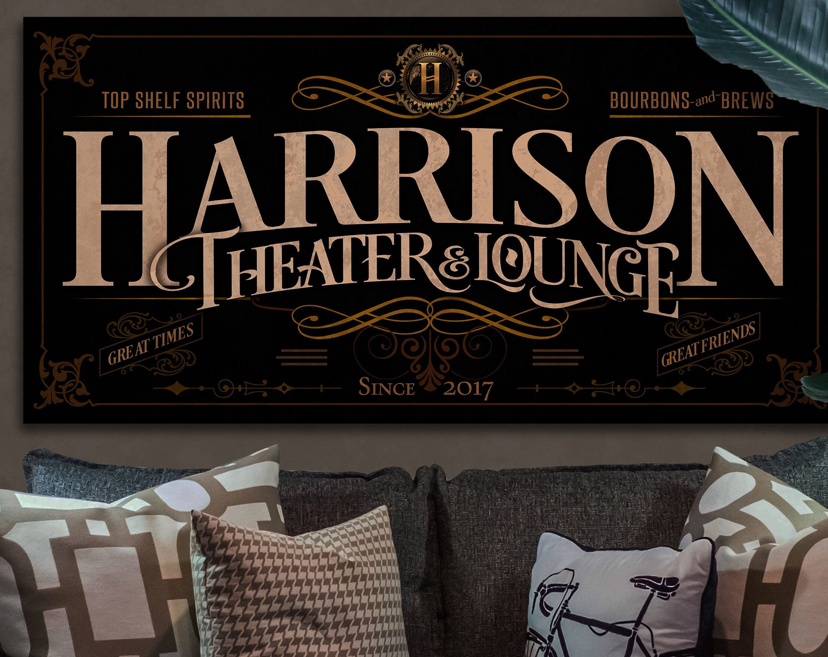 Theater Lounge Sign Canvas| Personalized Family Theater Sign | Custom Theater Sign | Family Name Sign | Family Bar Sign