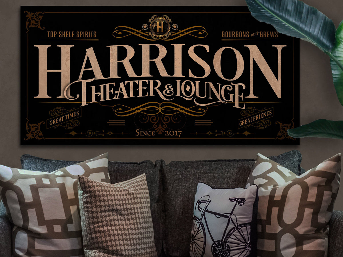 Theater Lounge Sign Canvas| Personalized Family Theater Sign | Custom Theater Sign | Family Name Sign | Family Bar Sign