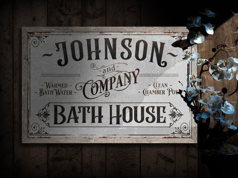 Personalized Bath House Sign Print Canvas | Family Name Bathroom Sign | Bath House Sign | Powder Room Sign | Farmhouse Decor | Distressed Bath Sign