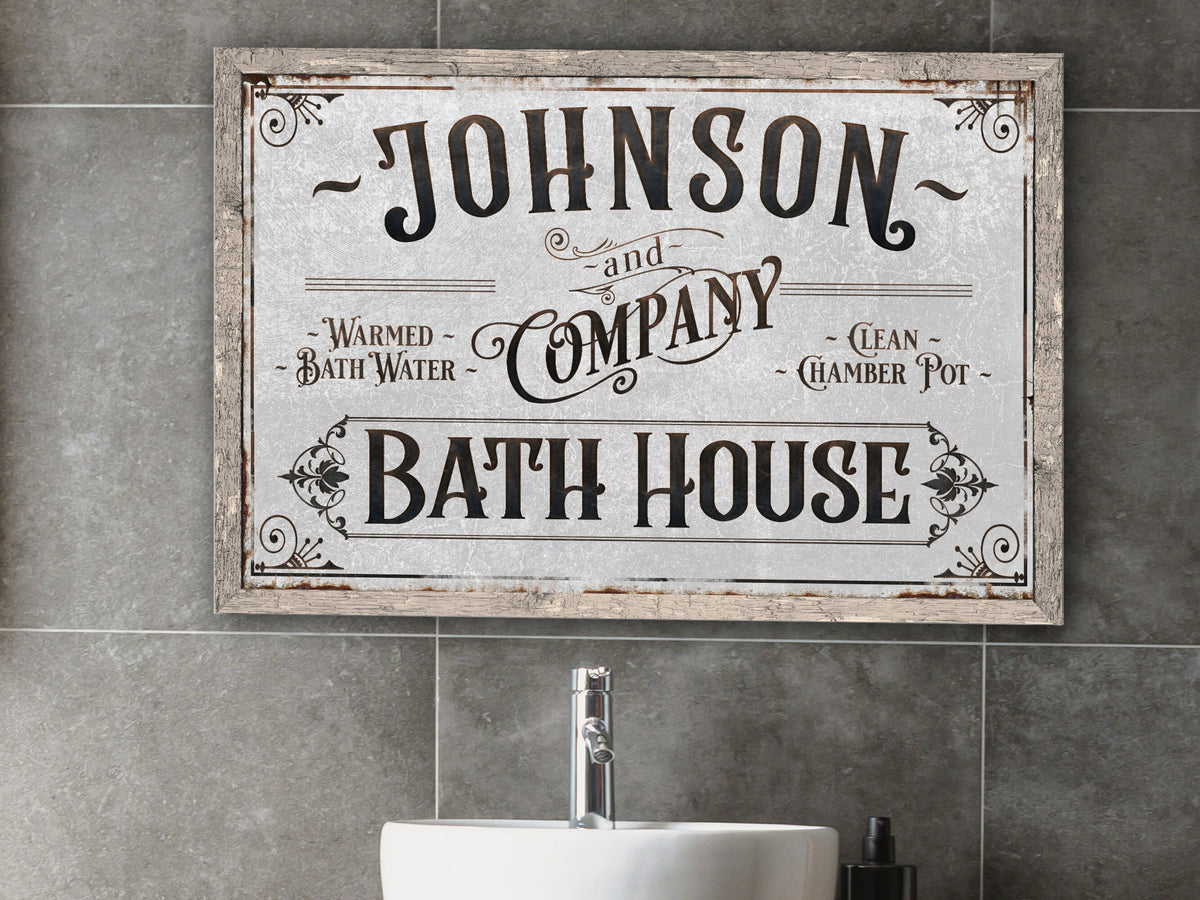 Personalized Bath House Sign Print Canvas | Family Name Bathroom Sign | Bath House Sign | Powder Room Sign | Farmhouse Decor | Distressed Bath Sign