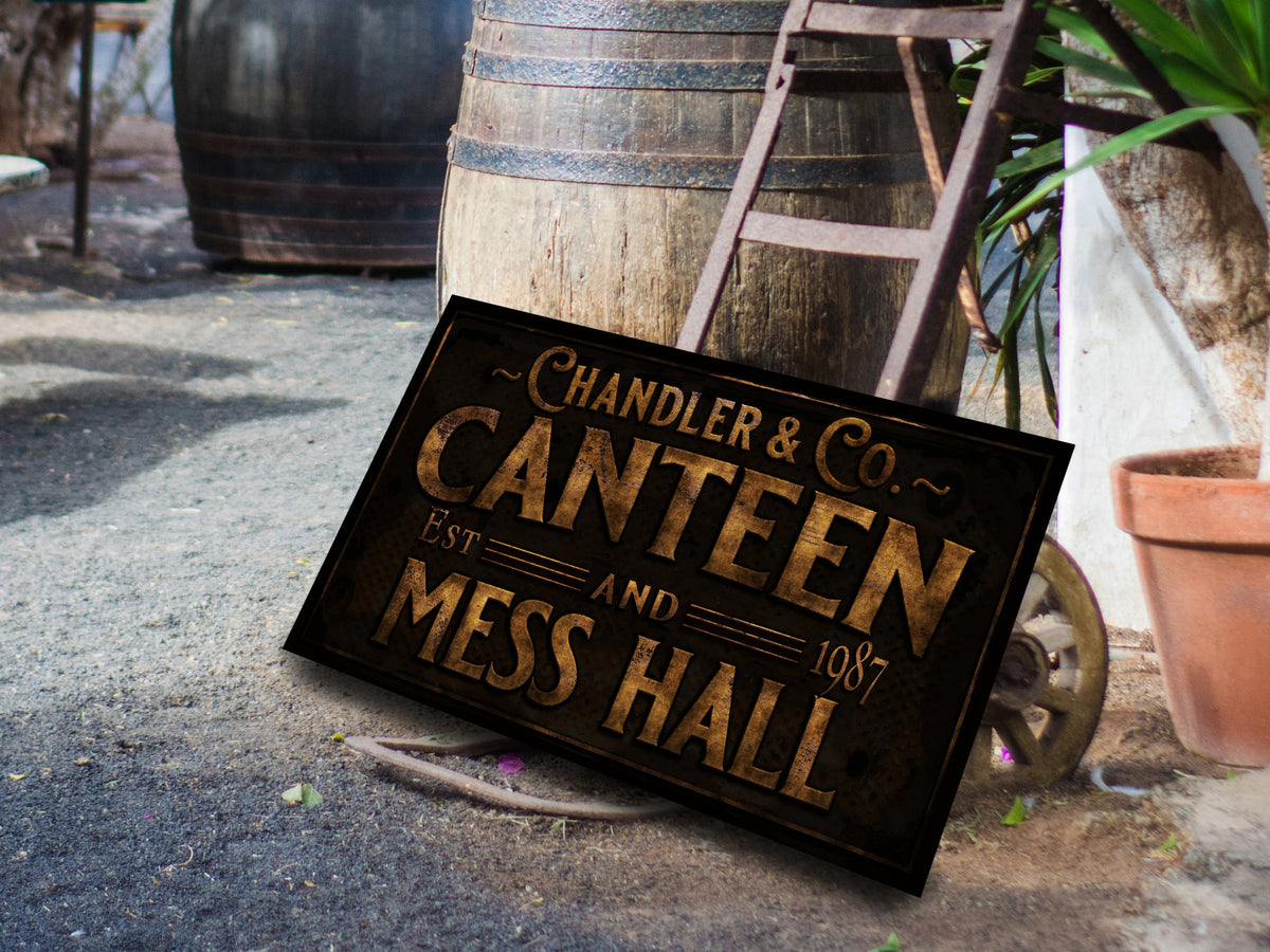 here Canvas Canteen and Mess Hall Sign | Personalized Canteen Sign | Family Kitchen Sign | Family Name Sign | Home Kitchen Sign