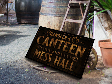 here Canvas Canteen and Mess Hall Sign | Personalized Canteen Sign | Family Kitchen Sign | Family Name Sign | Home Kitchen Sign