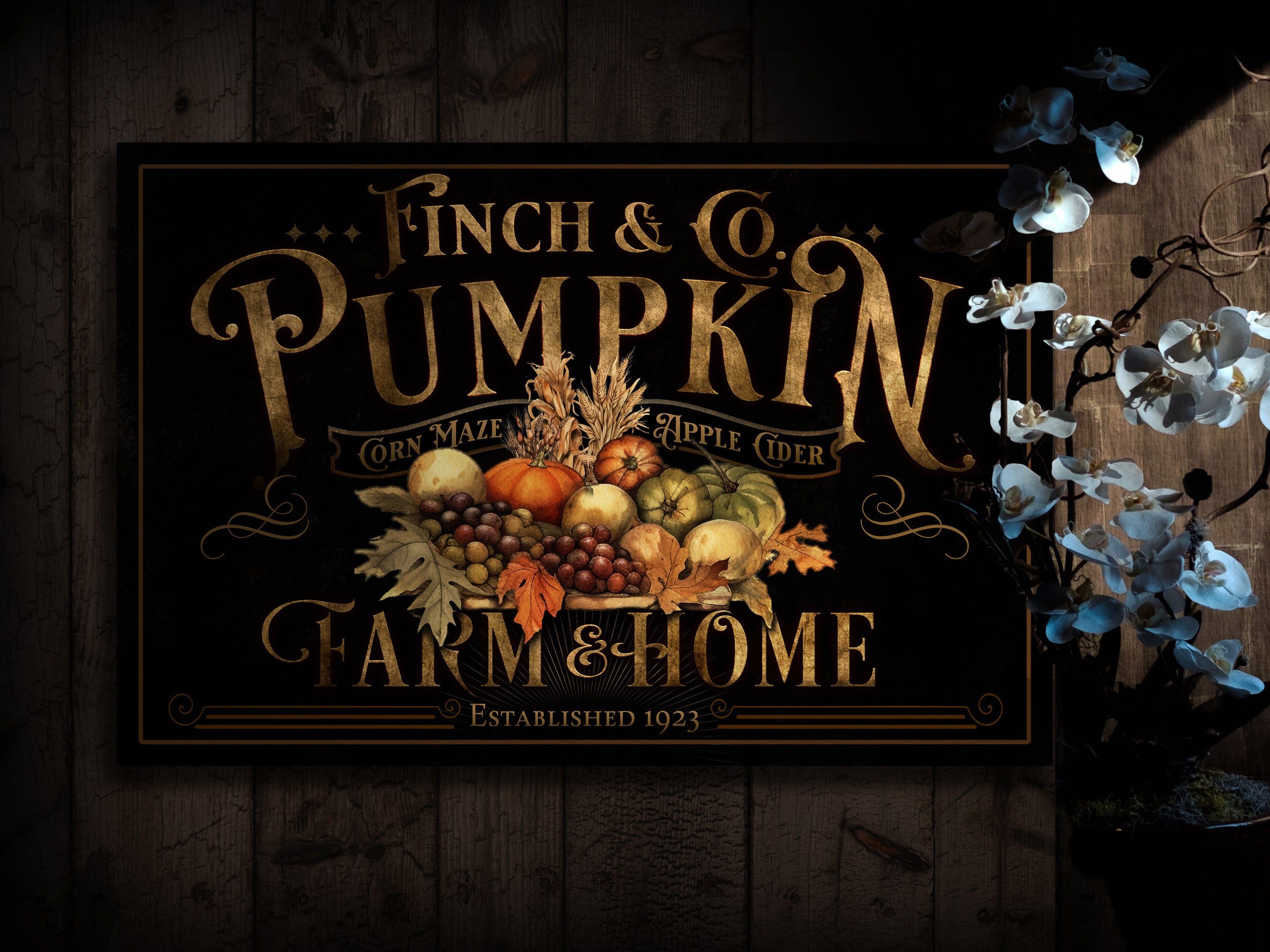 here Canvas Personalized Pumpkin Farm Sign | Farmhouse Pumpkin Sign | Vintage Pumpkin Farm Sign | Large Metal Sign | Large Canvas Sign