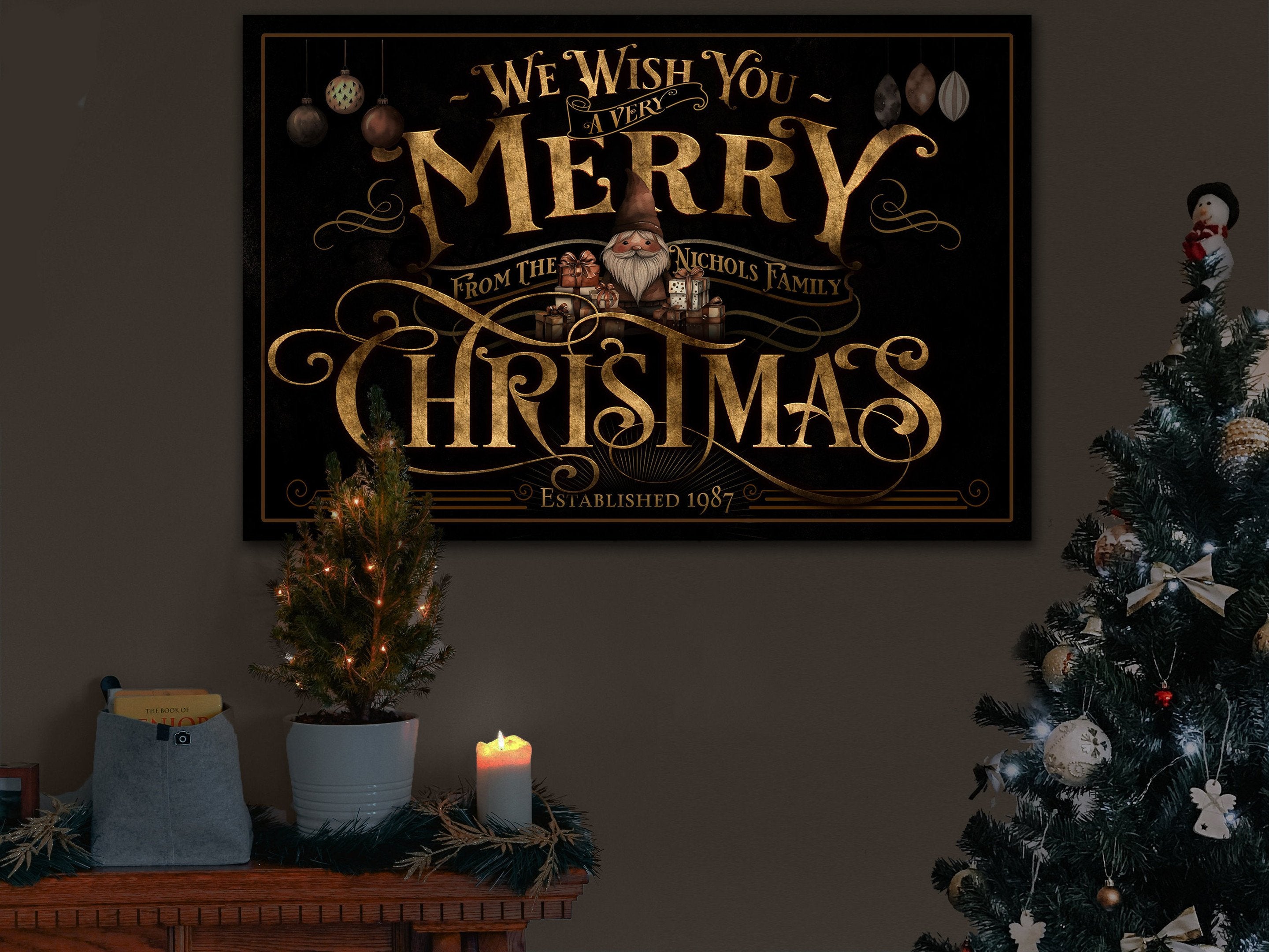 here Canvas Personalized Very Merry Christmas Sign | Farmhouse Merry Christmas Sign | Vintage Christmas Sign | Large Metal Sign | Large Canvas Sign