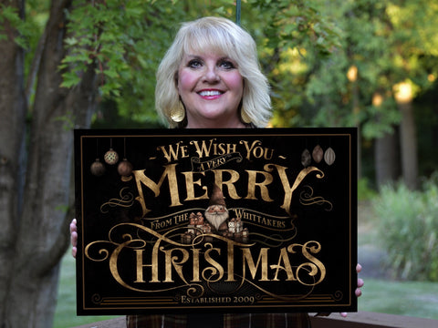 here Canvas Personalized Very Merry Christmas Sign | Farmhouse Merry Christmas Sign | Vintage Christmas Sign | Large Metal Sign | Large Canvas Sign