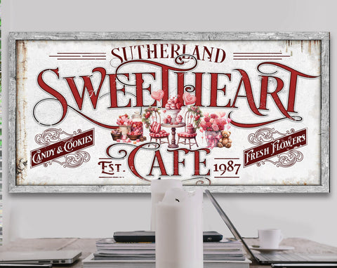 here Canvas Rustic Name Sweetheart Cafe Valentine's Day Sign | Valentine Decor | Personalized Sweetheart Sign | Valentine's Sign | Valentine's Day Sign