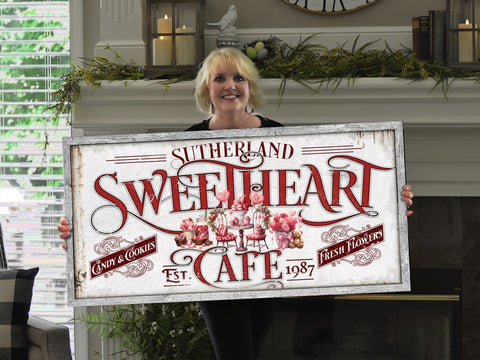 here Canvas Rustic Name Sweetheart Cafe Valentine's Day Sign | Valentine Decor | Personalized Sweetheart Sign | Valentine's Sign | Valentine's Day Sign