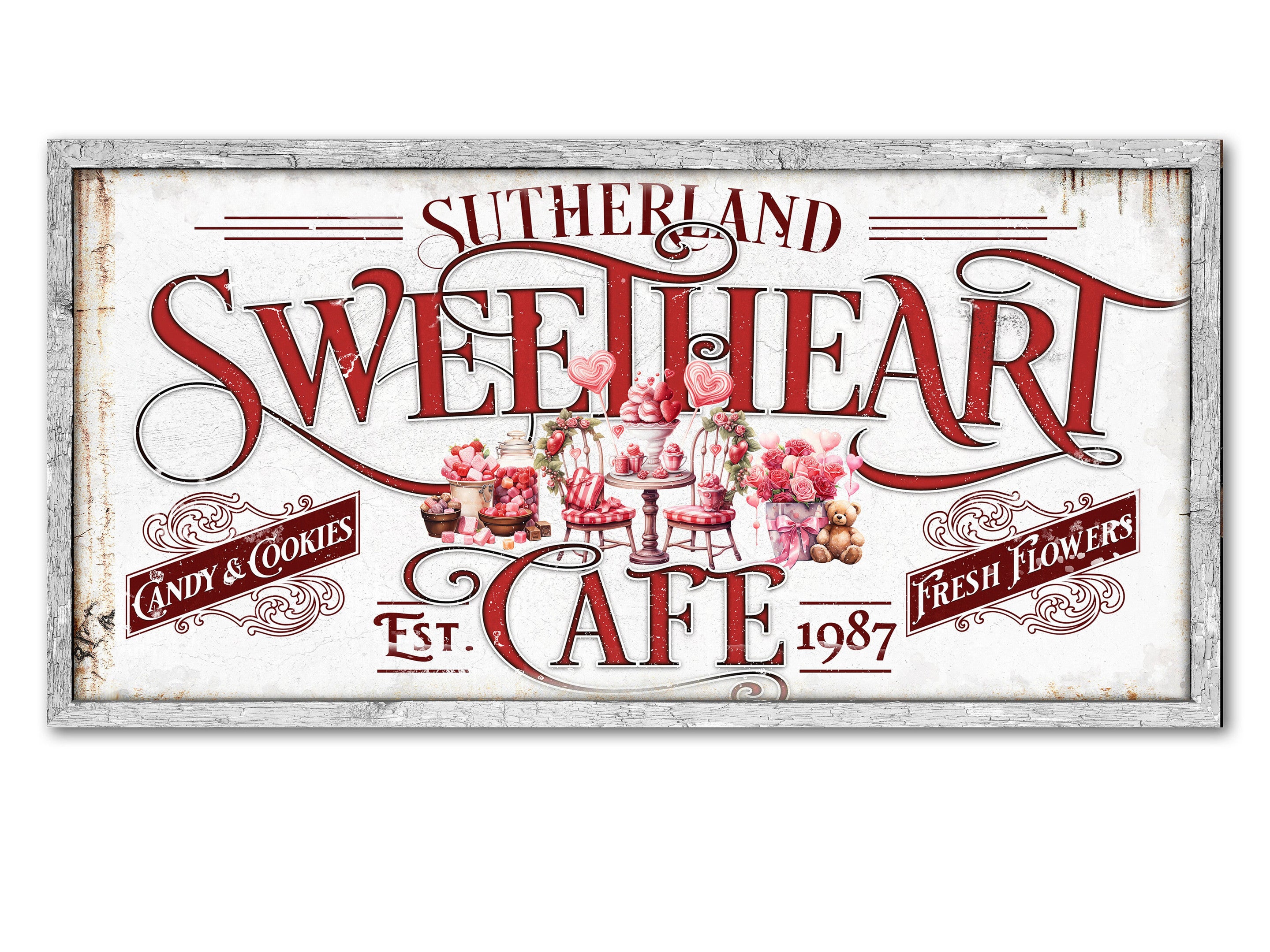 here Canvas Rustic Name Sweetheart Cafe Valentine's Day Sign | Valentine Decor | Personalized Sweetheart Sign | Valentine's Sign | Valentine's Day Sign