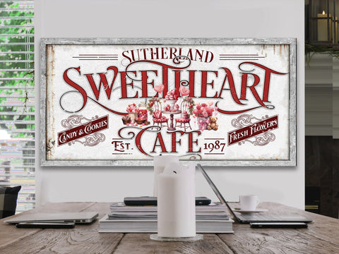 here Canvas Rustic Name Sweetheart Cafe Valentine's Day Sign | Valentine Decor | Personalized Sweetheart Sign | Valentine's Sign | Valentine's Day Sign