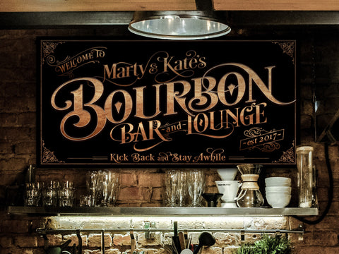 here Canvas Personalized Bourbon Bar Sign - Canvas! | Custom Family Name Sign | Modern Farmhouse Sign | Bourbon Bar Decor | Custom Bourbon Sign