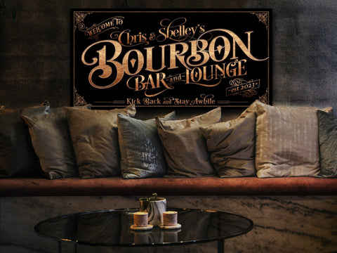 here Canvas Personalized Bourbon Bar Sign - Canvas! | Custom Family Name Sign | Modern Farmhouse Sign | Bourbon Bar Decor | Custom Bourbon Sign