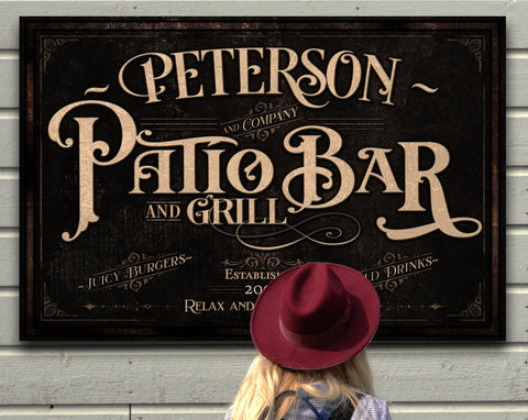 here Canvas Personalized Patio Bar Sign | Patio Grill Sign | Patio Bar Sign | Vintage Patio Bar Sign | Last Name Patio Bar Sign