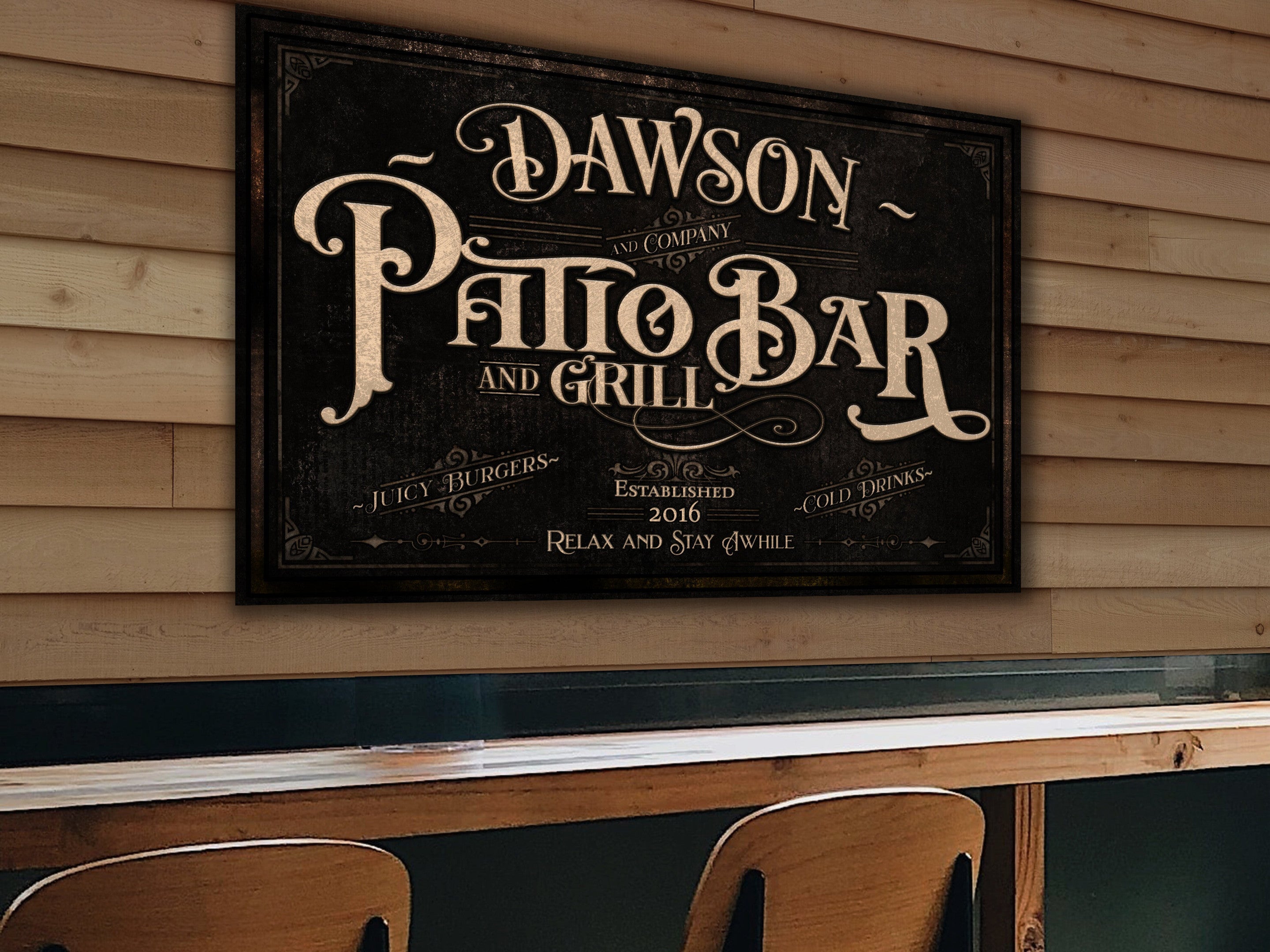 here Canvas Personalized Patio Bar Sign | Patio Grill Sign | Patio Bar Sign | Vintage Patio Bar Sign | Last Name Patio Bar Sign