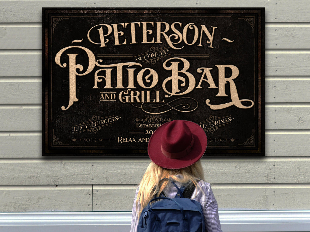 here Canvas Personalized Patio Bar Sign | Patio Grill Sign | Patio Bar Sign | Vintage Patio Bar Sign | Last Name Patio Bar Sign