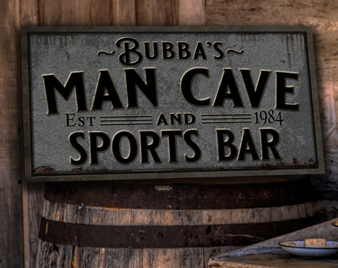 here Canvas Pewter Style Man Cave & Sports Bar Sign | Personalized Man Cave Sign | Family Sports Bar Sign | Family Name Sign | Home Bar Sign