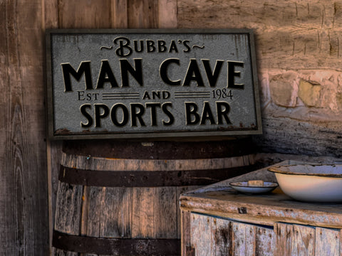 here Canvas Pewter Style Man Cave & Sports Bar Sign | Personalized Man Cave Sign | Family Sports Bar Sign | Family Name Sign | Home Bar Sign