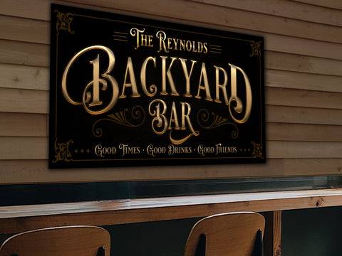 here Canvas Backyard Bar Sign | Personalized Bar Sign | Backyard Bar Decor | Family Name Sign