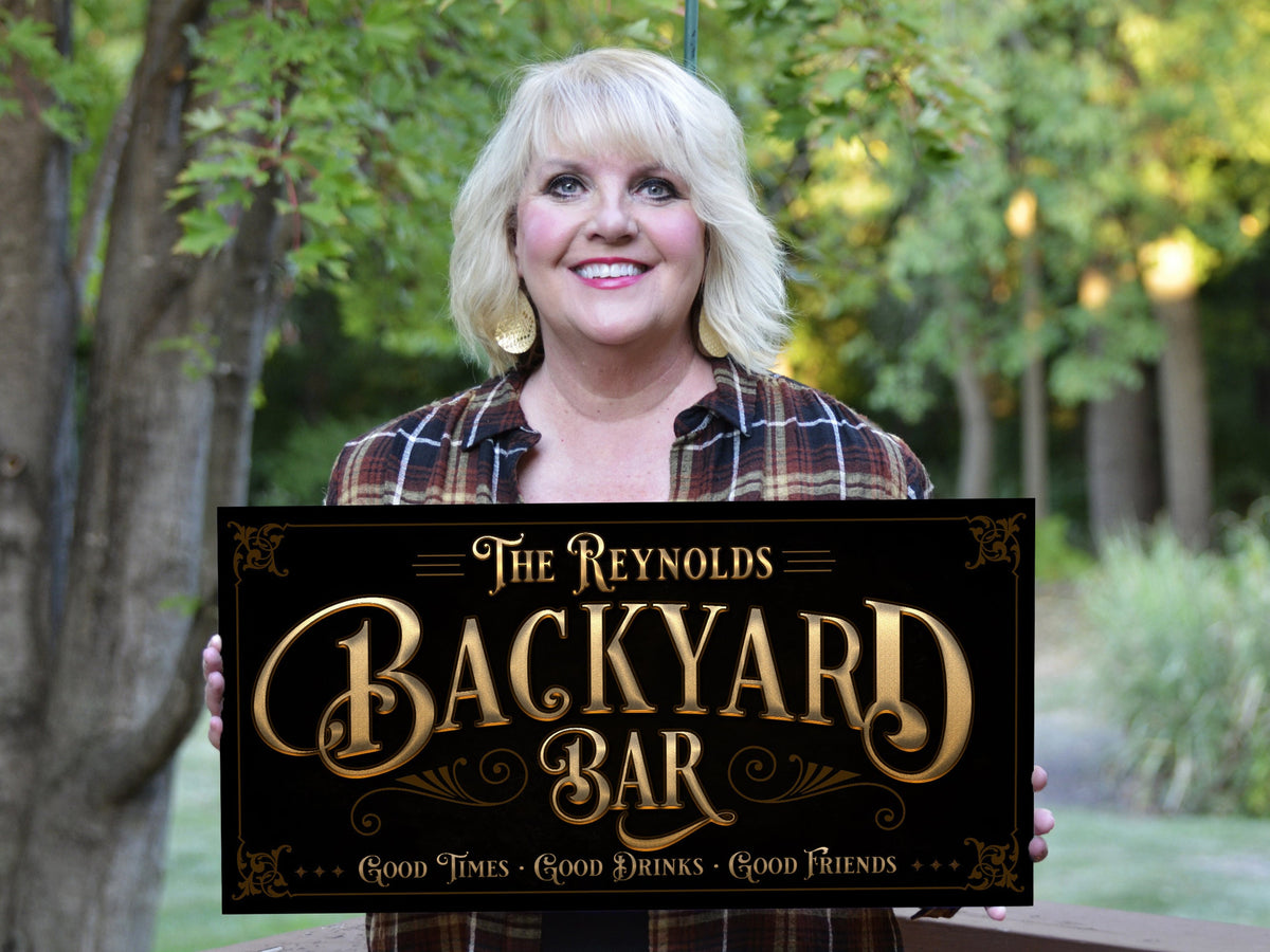 here Canvas Backyard Bar Sign | Personalized Bar Sign | Backyard Bar Decor | Family Name Sign