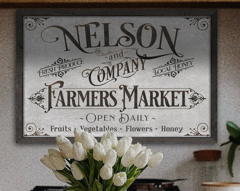 here Canvas Personalized Farmers Market Sign | Family Name Garden Sign | Vegetable Fruit Sign | Family Market Sign | Farmhouse Decor | Local Honey Sign