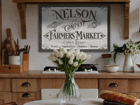 here Canvas Personalized Farmers Market Sign | Family Name Garden Sign | Vegetable Fruit Sign | Family Market Sign | Farmhouse Decor | Local Honey Sign