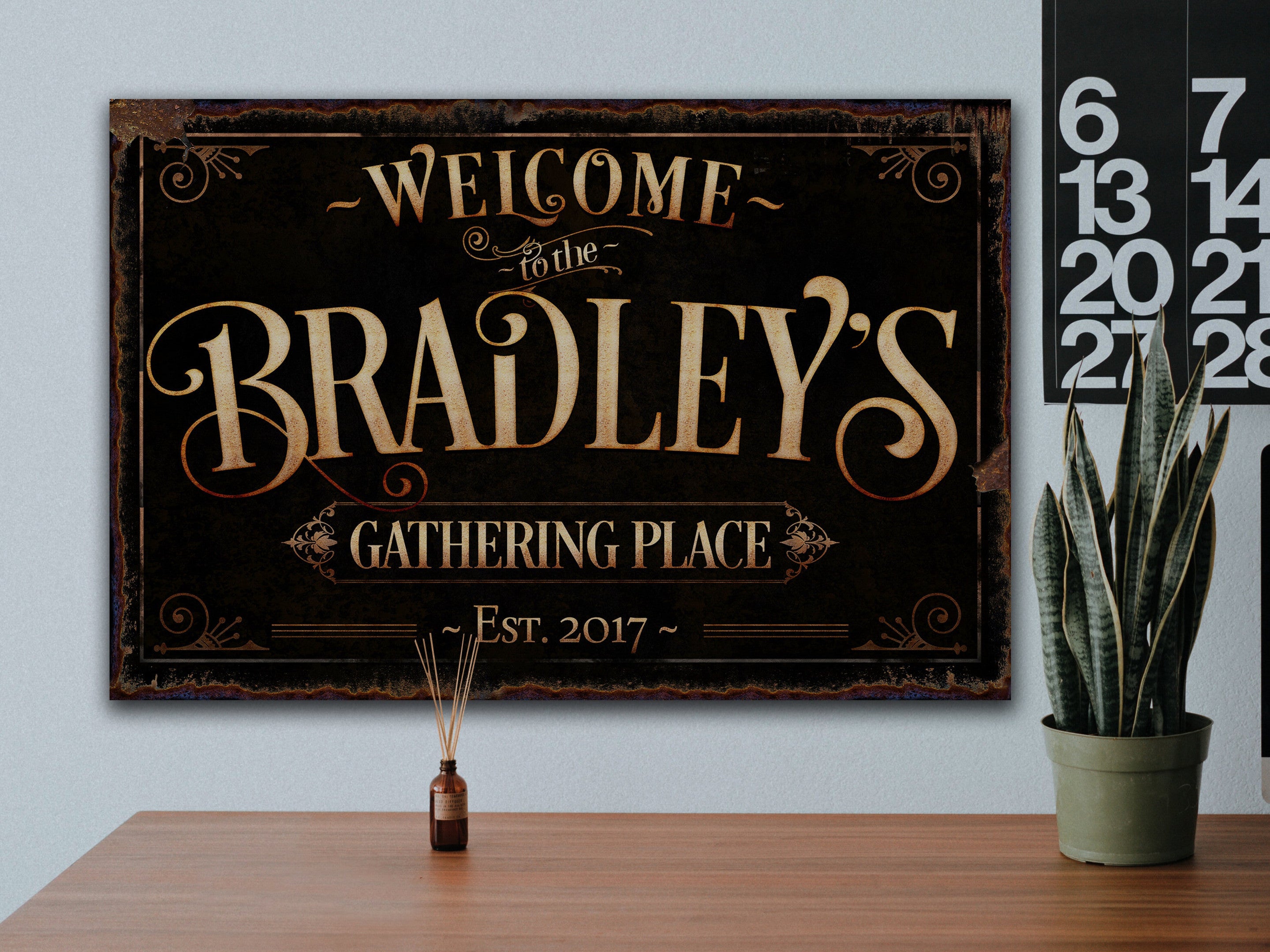 here Canvas The Gathering Place Sign | Established Date | Custom Last Name Sign | Personalized Sign | Black and Gold Wall Art | Modern Farmhouse Decor