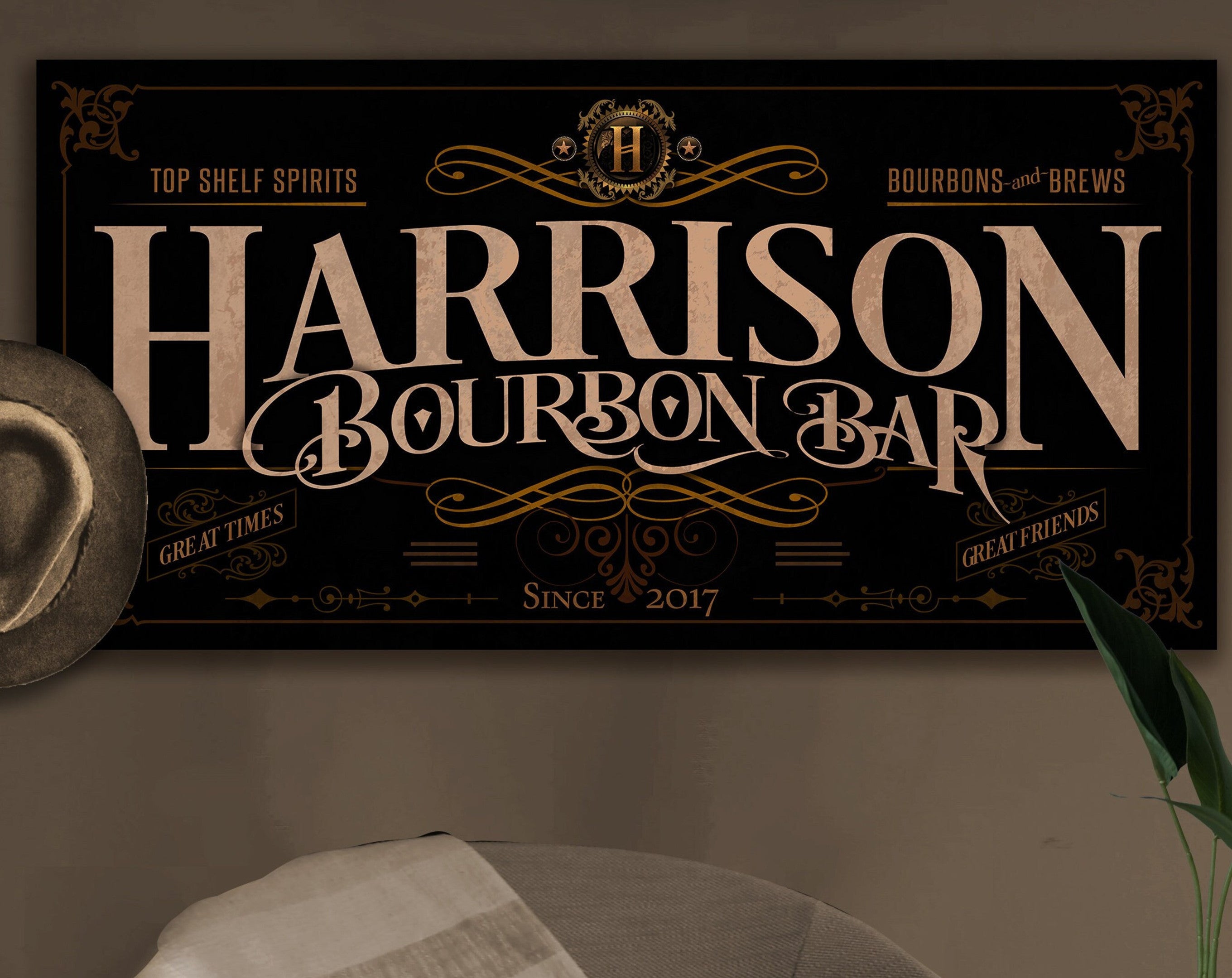 here Canvas Bourbon Bar Sign | Personalized Bourbon Bar Sign | Bourbon Sign | Family Name Sign | Family Bar Sign