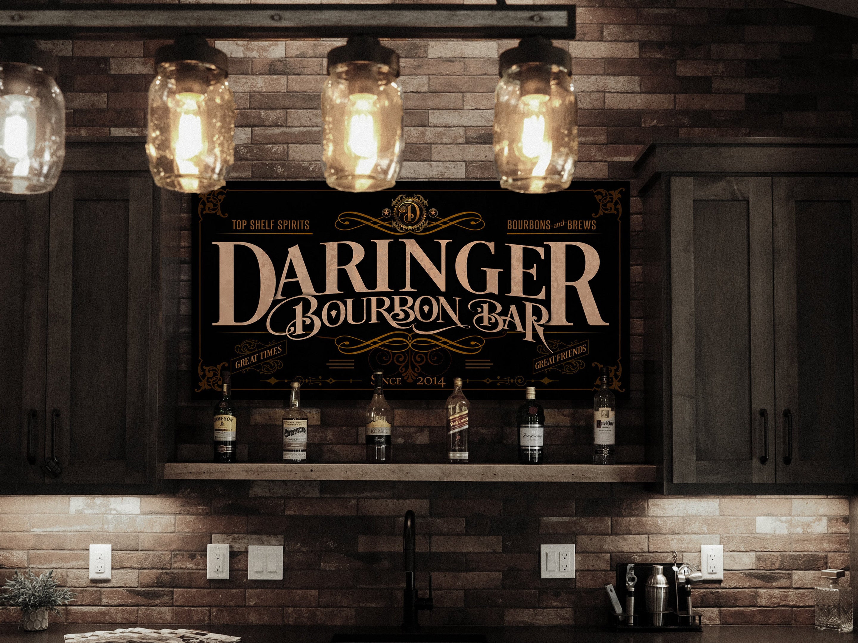 here Canvas Bourbon Bar Sign | Personalized Bourbon Bar Sign | Bourbon Sign | Family Name Sign | Family Bar Sign