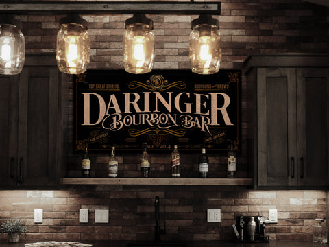 here Canvas Bourbon Bar Sign | Personalized Bourbon Bar Sign | Bourbon Sign | Family Name Sign | Family Bar Sign