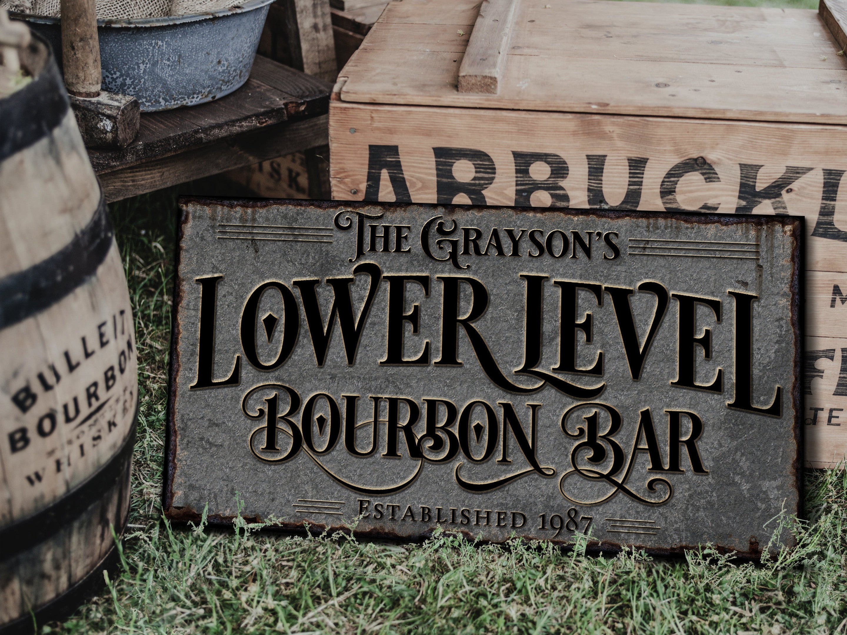 here Canvas Lower Level Bourbon Bar Sign | Personalized Bar Sign | Lower Level Sign | Man Cave Decor | Customized Bourbon Bar Sign for Lower Level