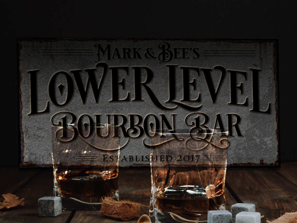 here Canvas Lower Level Bourbon Bar Sign | Personalized Bar Sign | Lower Level Sign | Man Cave Decor | Customized Bourbon Bar Sign for Lower Level