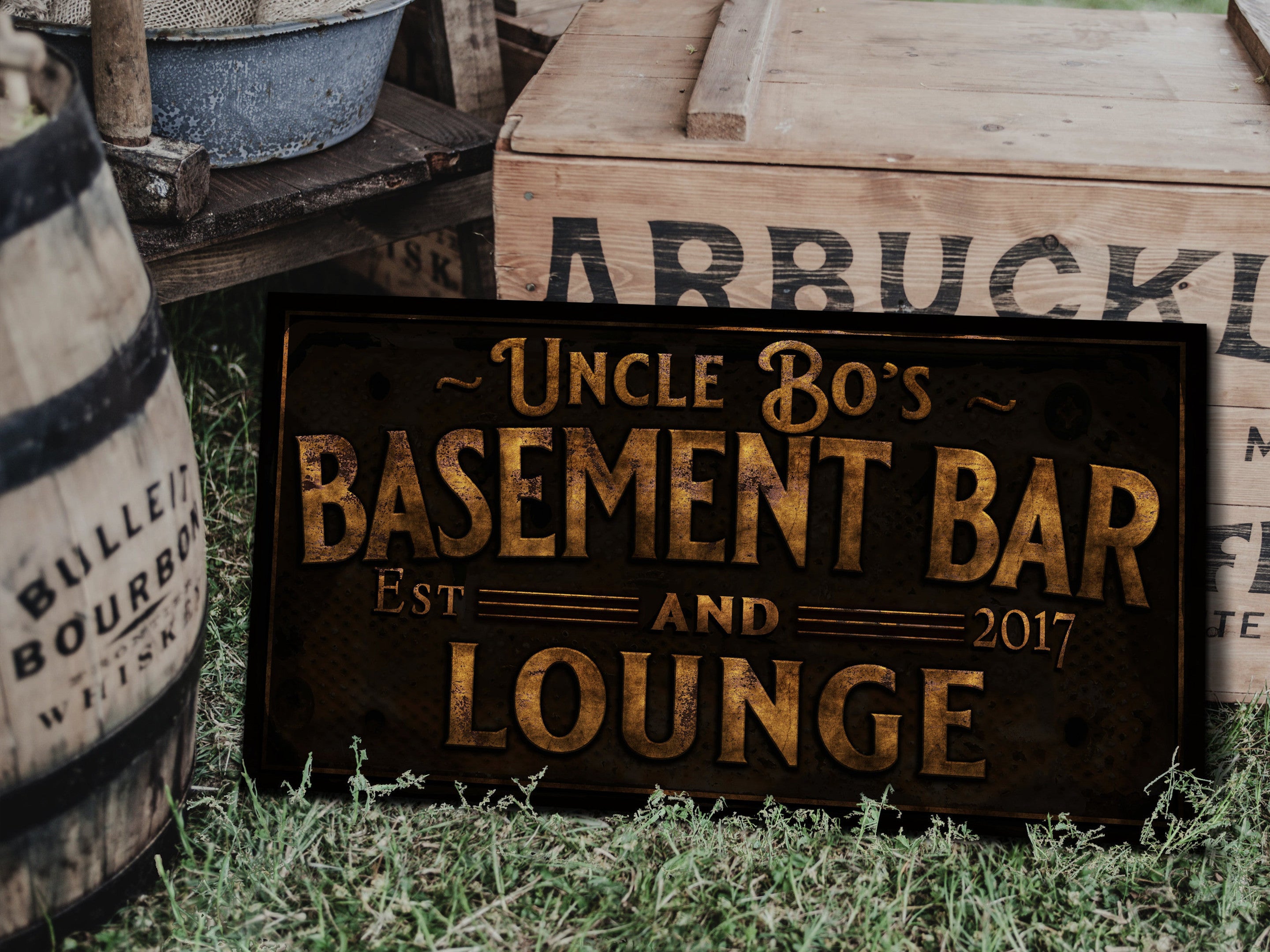 here Canvas Primitive Farmhouse Basement Bar Sign | Personalized Basement Bar Sign | Basement Lounge Sign | Family Name Bar Sign | Family Bar Sign