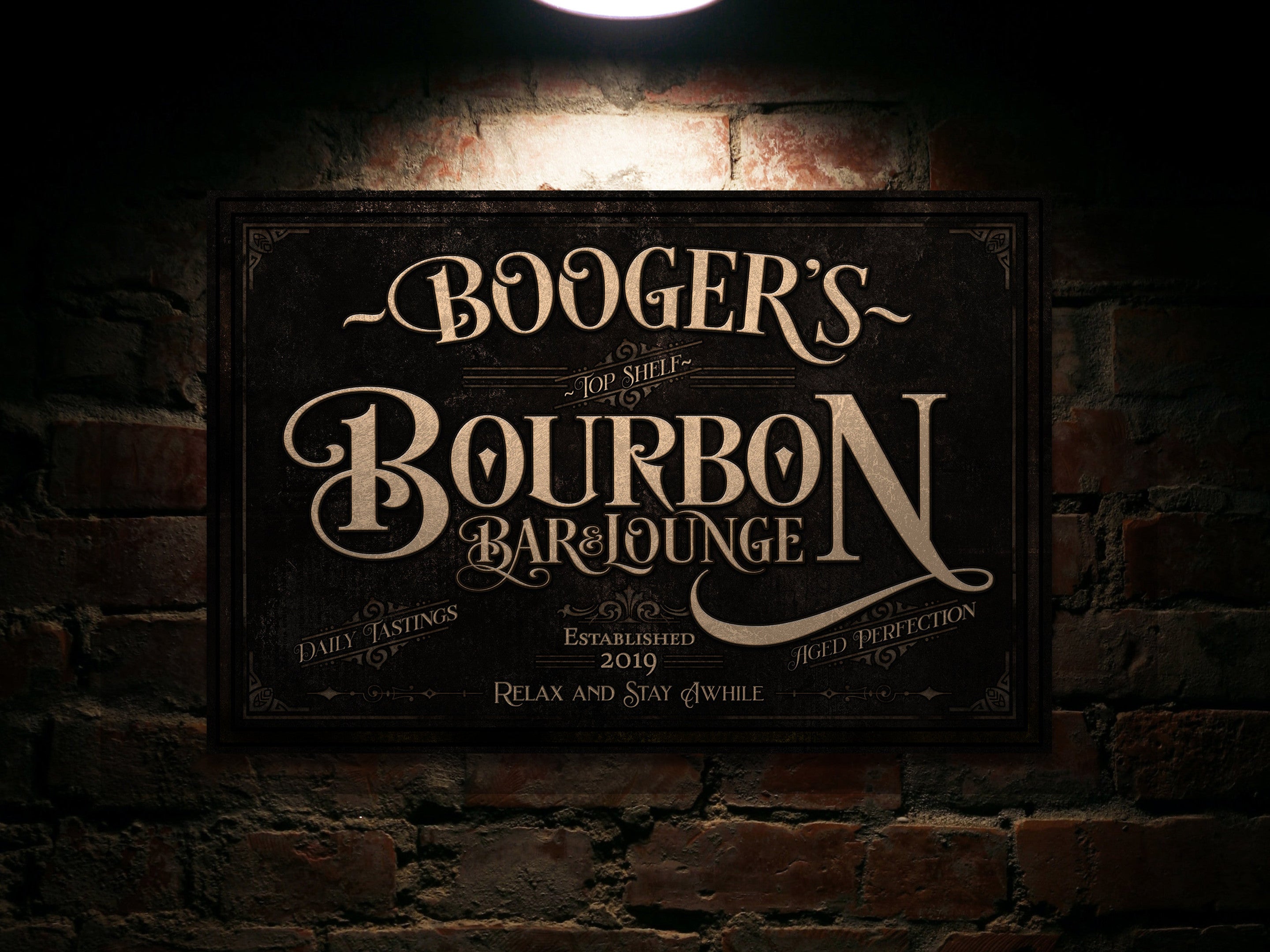 here Canvas Personalized Bourbon Bar Sign | Bourbon Bar Sign | Bourbon Lounge Sign | Rustic Bourbon Sign | Vintage Bourbon Bar Sign