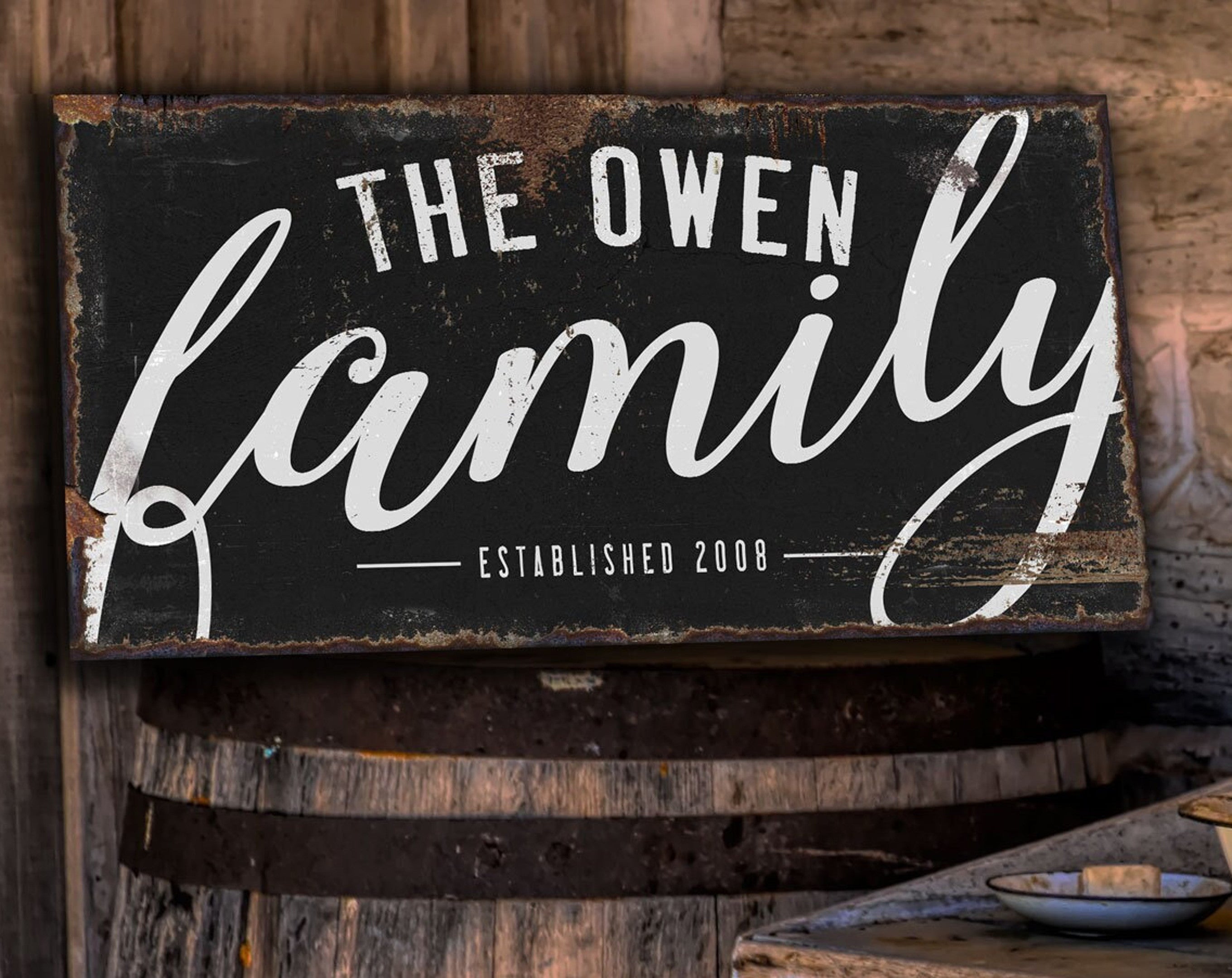 here Canvas Dark Family Name Sign | Rustic Family Sign | Large Personalized Family Name Sign | Large Canvas Wall Art | Large Metal Wall Art | #FP2344