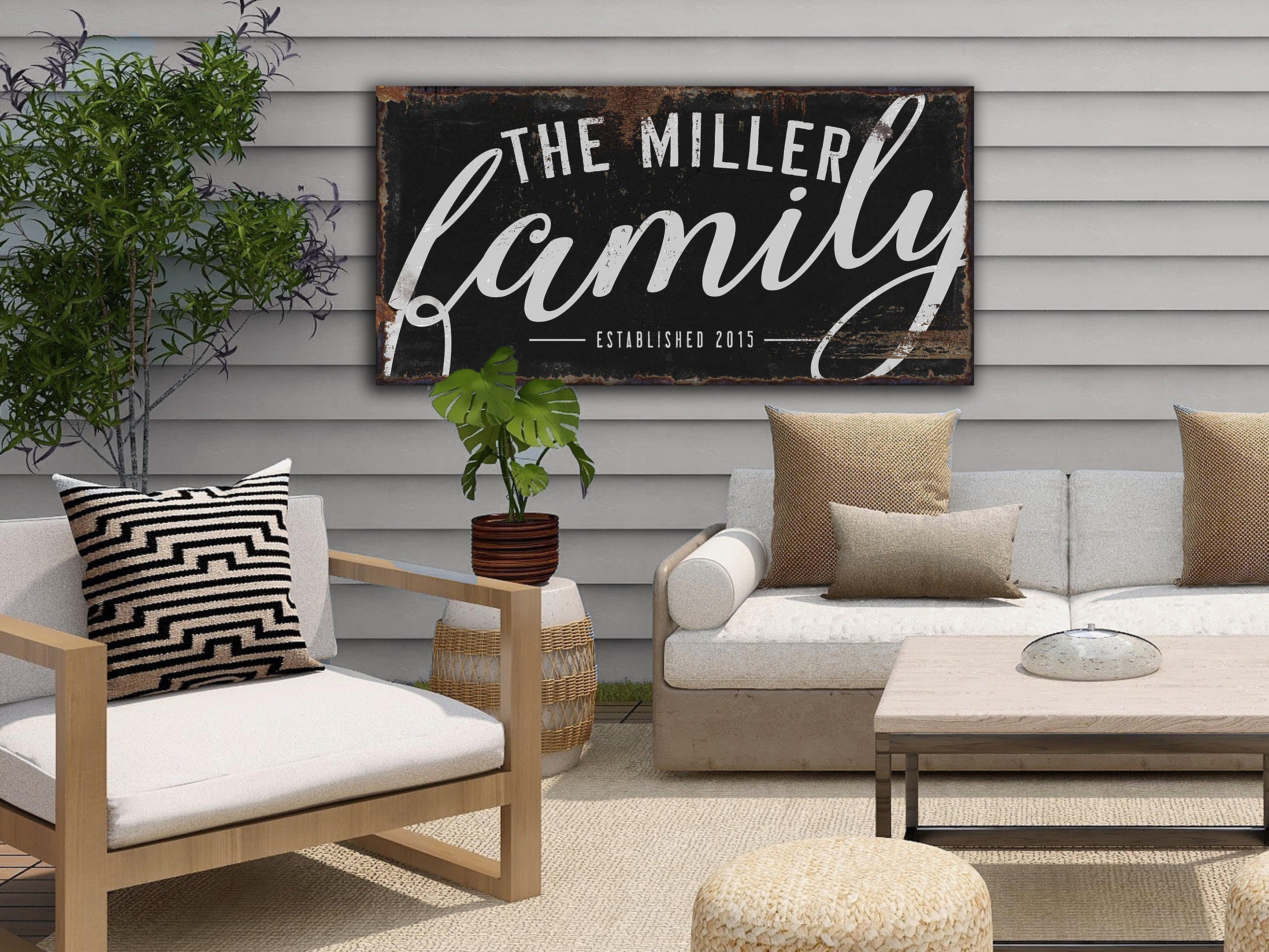 here Canvas Dark Family Name Sign | Rustic Family Sign | Large Personalized Family Name Sign | Large Canvas Wall Art | Large Metal Wall Art | #FP2344