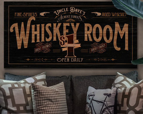 here Canvas Custom Whiskey Room Sign | Family Bar Sign | Distressed Wood Grain Whiskey Sign | Family Name Whiskey Sign | Personalized Name Bar Sign