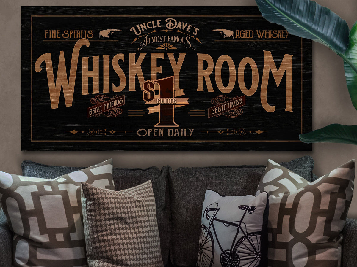 here Canvas Custom Whiskey Room Sign | Family Bar Sign | Distressed Wood Grain Whiskey Sign | Family Name Whiskey Sign | Personalized Name Bar Sign