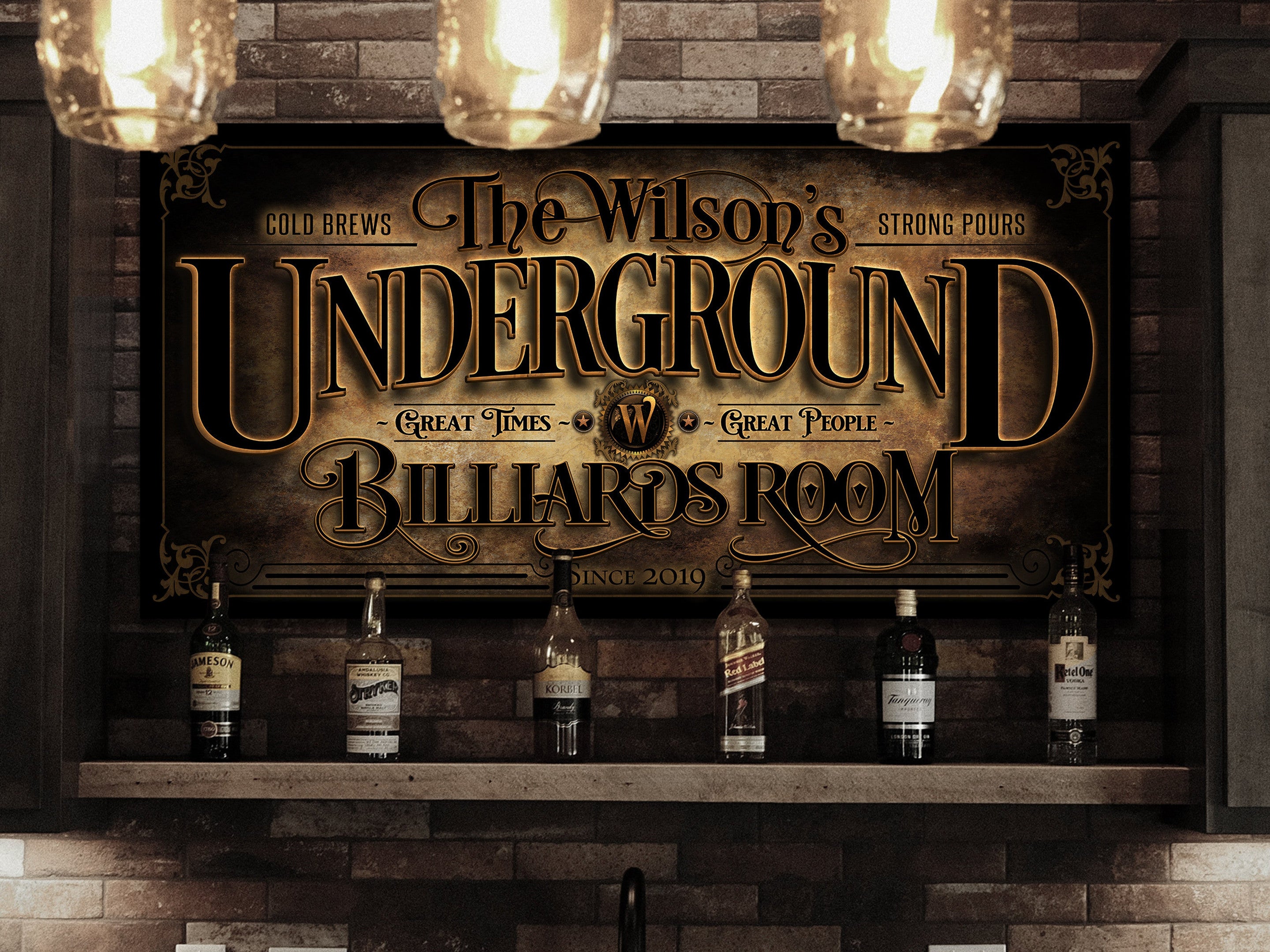 here Canvas Personalized Billiards Sign | Underground Bar Sign | Underground Basement Bar | Underground Billiards Sign | Personalized Pool Bar Sign