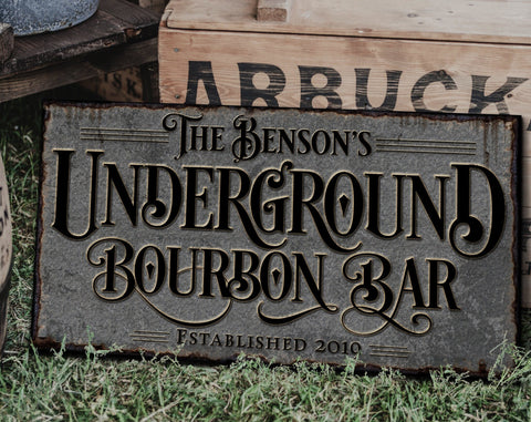 here Canvas Underground Bourbon Bar Sign | Personalized Bar Sign | Lower Level Sign | Man Cave Decor | Customized Bourbon Bar Sign for Lower Level