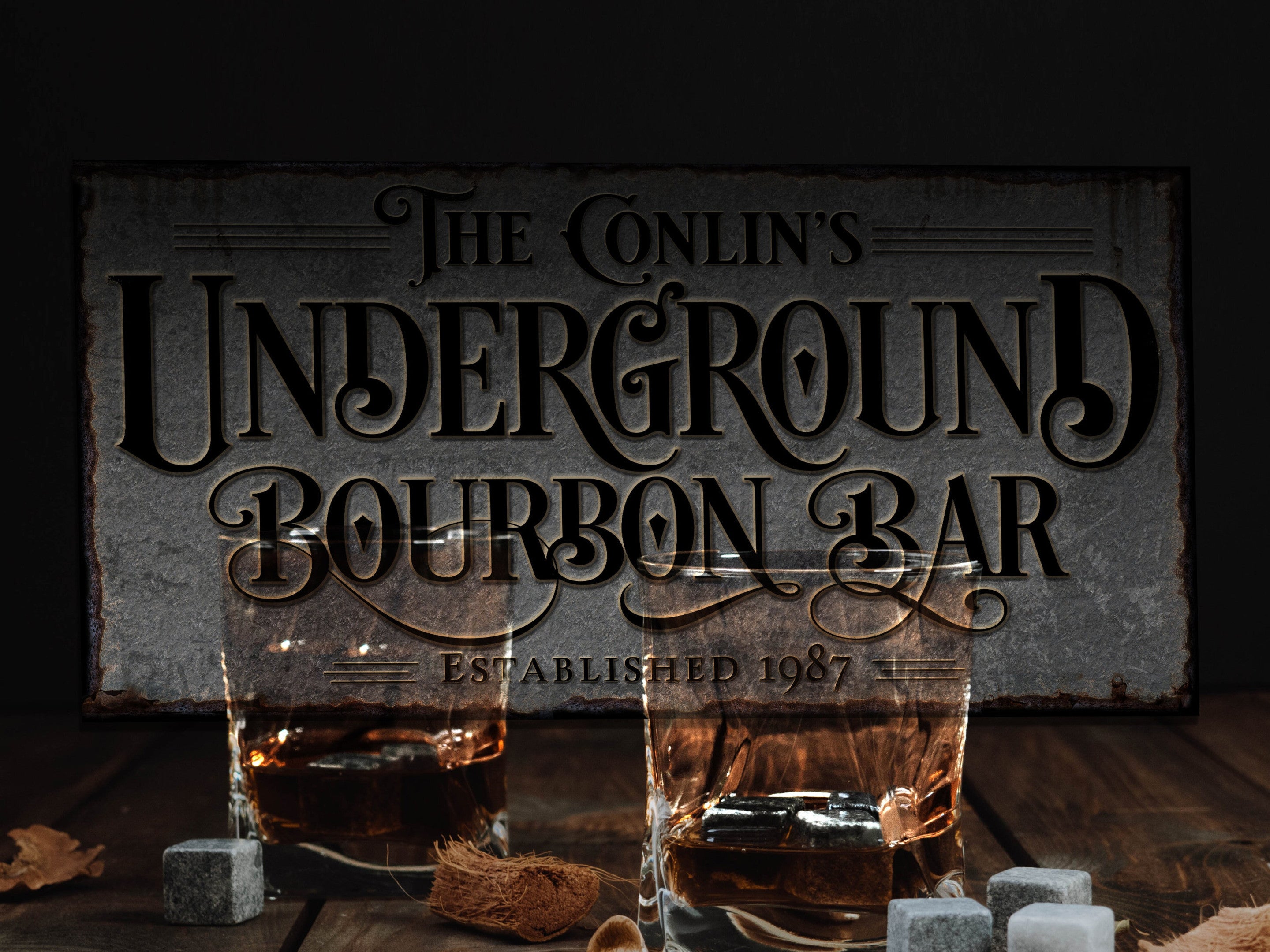 here Canvas Underground Bourbon Bar Sign | Personalized Bar Sign | Lower Level Sign | Man Cave Decor | Customized Bourbon Bar Sign for Lower Level