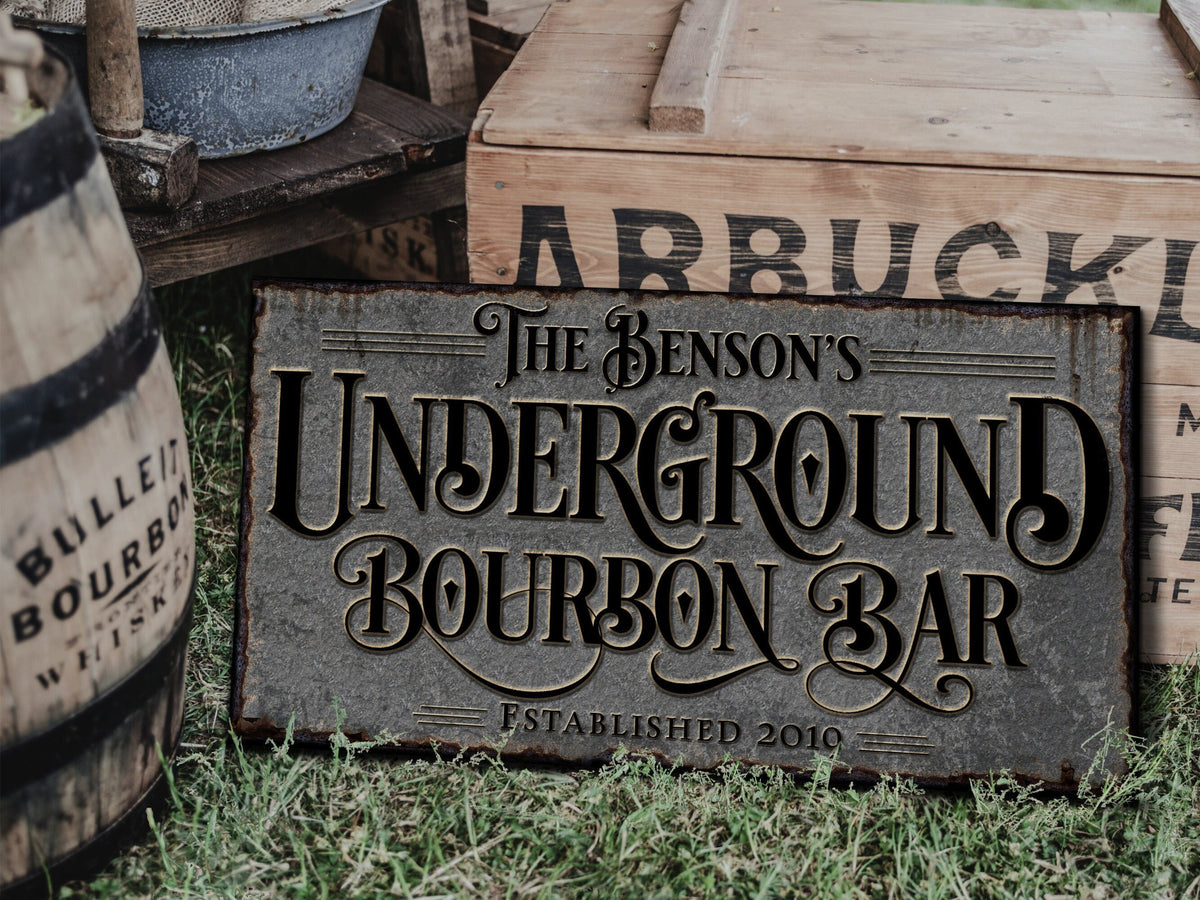 here Canvas Underground Bourbon Bar Sign | Personalized Bar Sign | Lower Level Sign | Man Cave Decor | Customized Bourbon Bar Sign for Lower Level