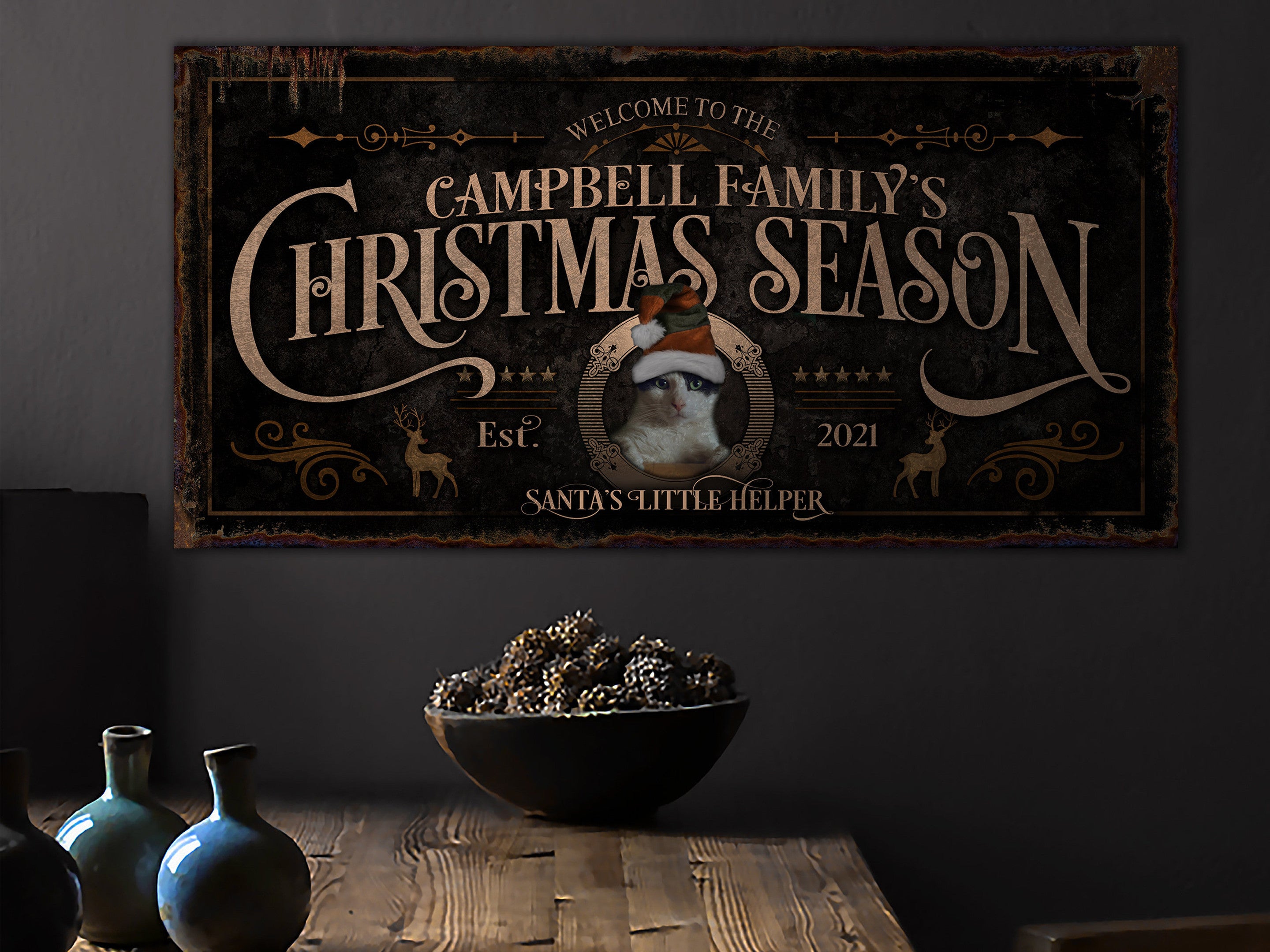 here Canvas Christmas Sign | Large Christmas Sign | Personalized Pet Sign | Personalized Dog Sign | Personalized Cat Sign | Rustic Christmas Sign