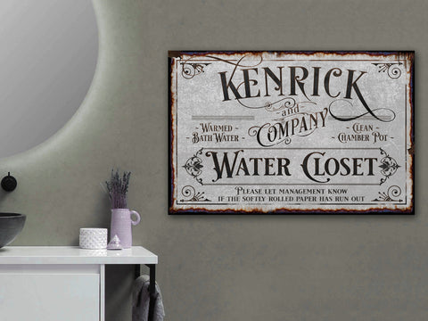 here Canvas Personalized Bathroom Sign | Family Name Company Sign | Bath House Sign | Powder Room Sign | Farmhouse Decor | Distressed Bath Sign