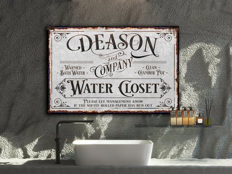 here Canvas Personalized Bathroom Sign | Family Name Company Sign | Bath House Sign | Powder Room Sign | Farmhouse Decor | Distressed Bath Sign