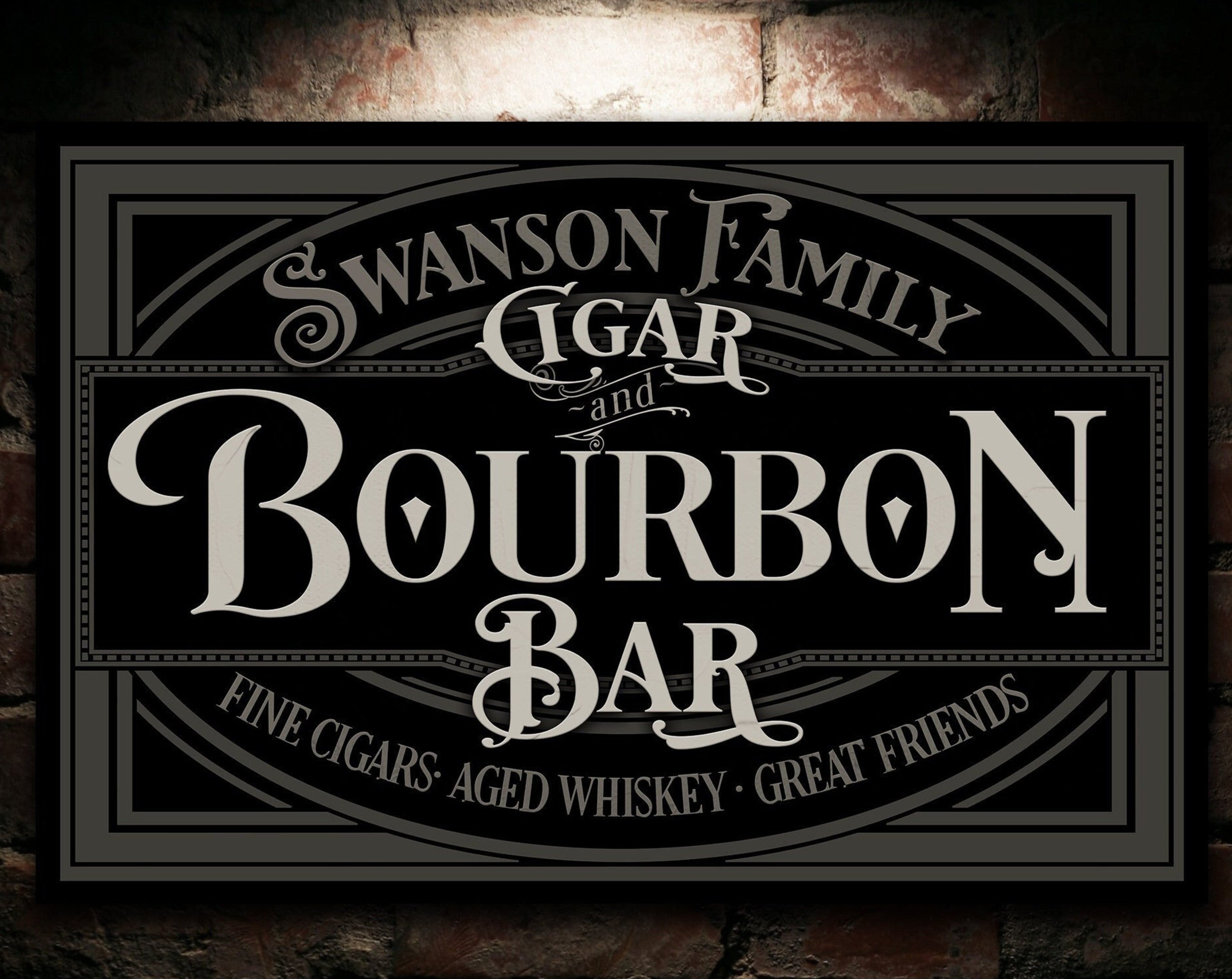 here Canvas Cigar & Bourbon Bar Sign | Cigar Bar Sign | Bourbon Bar Sign | Family Name Decor | Personalized Bar Sign | Farmhouse Sign | Large Metal Sign