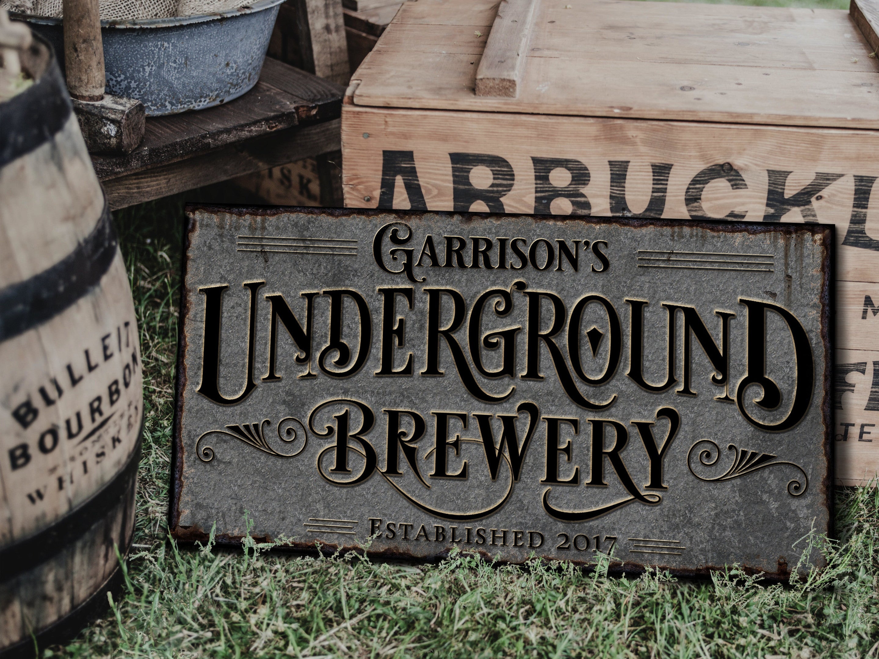 here Canvas Underground Brewery Sign | Personalized Brewery Bar Sign | Lower Level Beer Brewery Sign | Man Cave Decor | Customized Brewery Bar Sign