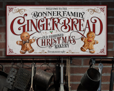 here Canvas Gingerbread Christmas Sign | Gingerbread Decor Sign | Personalized Christmas Sign | Ginger Bread Christmas | Big Canvas | Big Metal Sign