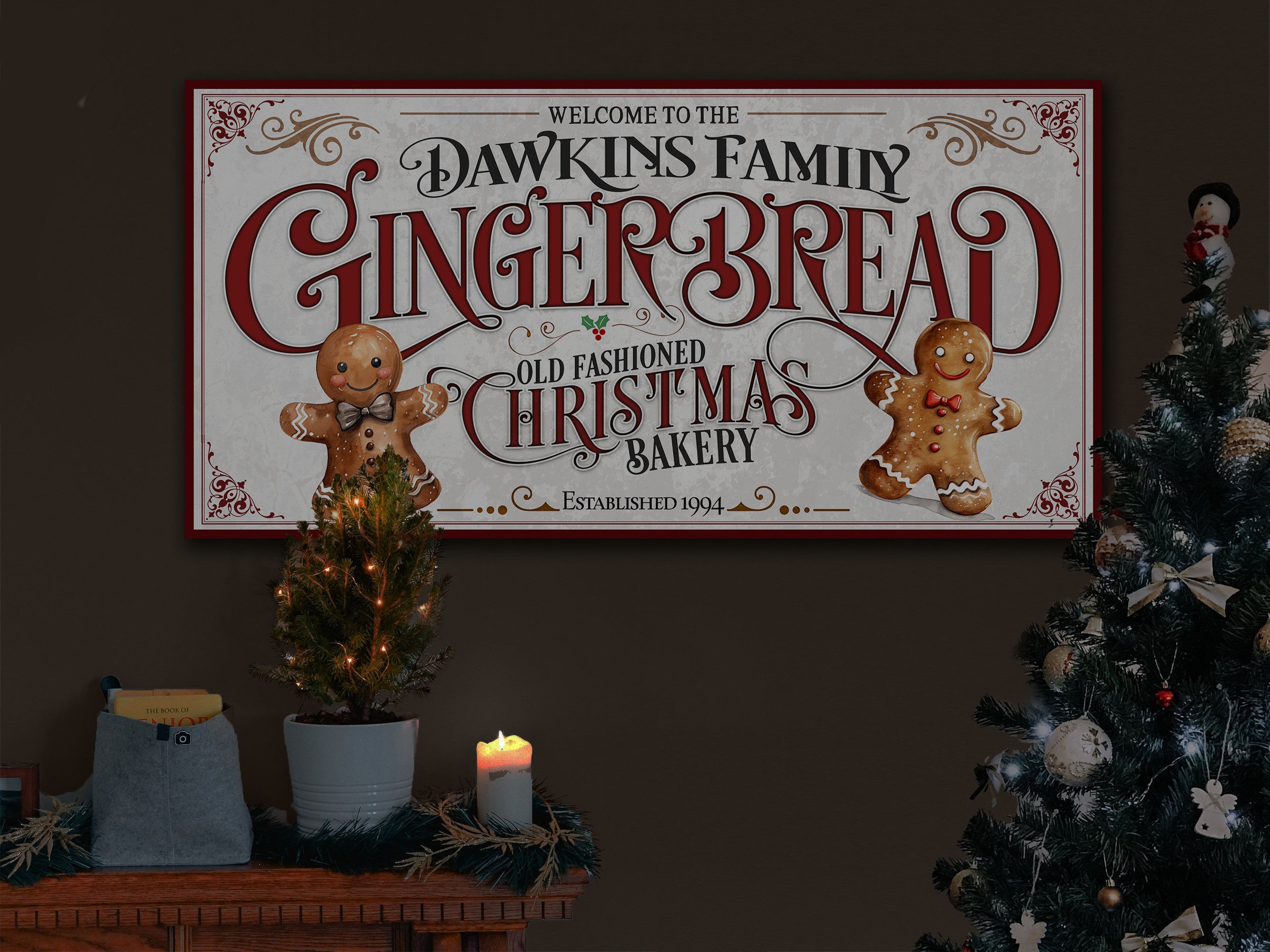 here Canvas Gingerbread Christmas Sign | Gingerbread Decor Sign | Personalized Christmas Sign | Ginger Bread Christmas | Big Canvas | Big Metal Sign